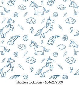 cute unicorn with donut rainbow  illustration seamless pattern
