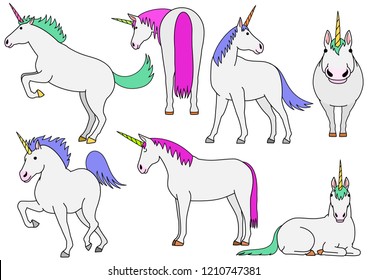 cute unicorn doodle drawing set
