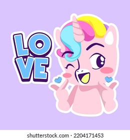 cute unicorn doodle sticker, unicorn illustration