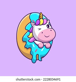 Cute Unicorn Doughnut Cartoon Vector Icons Illustration. Flat Cartoon Concept. Suitable for any creative project.