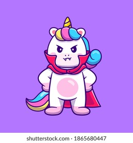 Cute Unicorn Dracula Cartoon Vector Icon Illustration. Animal Holiday Icon Concept Isolated Premium Vector. Flat Cartoon Style