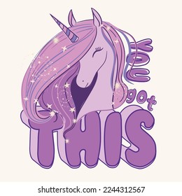 cute unicorn drawing. animal illustration. beautiful pony graphic design. cartoon character design. children fashion trend. baby print. you got this