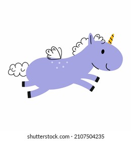 Cute unicorn drawing. Sticker with  horse. Print for clothes. Nursery design. Vector illustration for baby