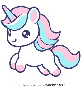 Pegatina de dibujo de Unicornio lindo aislada en fondo blanco. Vector de ilustración.