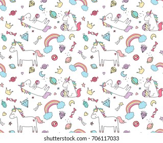 Cute Unicorn Dreams Pattern .For apparel or other uses,in vector.