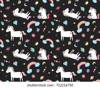 Cute Unicorn Dreams Pattern .For apparel or other uses,in vector.