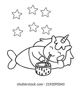 Cute Unicorn Drinking Coloring Page