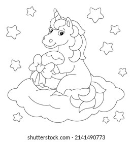 Cute unicorn and easter egg. Coloring book page for kids. Cartoon style character. Vector illustration isolated on white background.