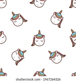 Cute unicorn face cartoon seamless pattern, vector illustration
