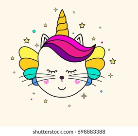 Cute unicorn face. Children's graphics for t-shirts.