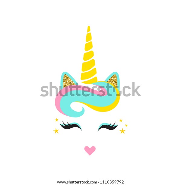 Cute Unicorn Face Horn Unicorn Headcard Stock Vector Royalty Free 1110359792