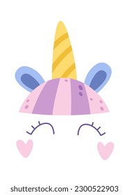 Cute unicorn face. Vector illustration