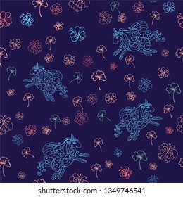 
Cute unicorn and fairy forest pattern