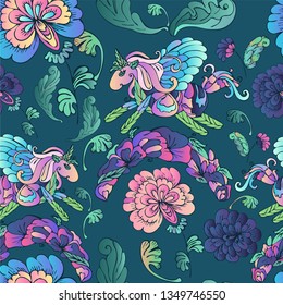 
Cute unicorn and fairy forest pattern