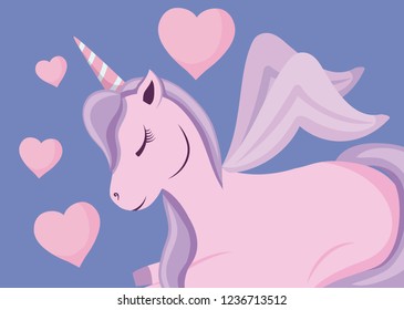 cute unicorn of fairy tale with hearts