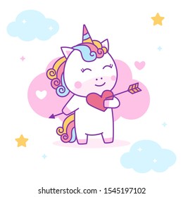 Cute unicorn falling in love perfect for kids fabric and greeting cards.