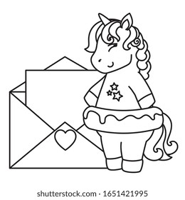 cute unicorn fantasy with envelope vector illustration design