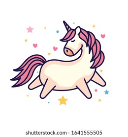 cute unicorn fantasy with hearts and stars decoration vector illustration design