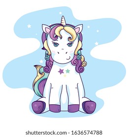cute unicorn fantasy with stars decoration vector illustration design