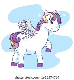 cute unicorn fantasy with wings vector illustration design