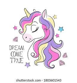 Cute Unicorn Fashion Illustration Drawing Modern Stock Vector (Royalty ...