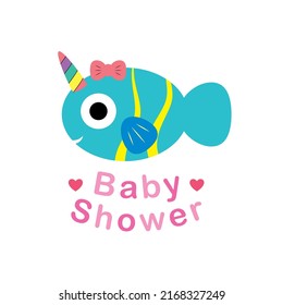 cute unicorn fish baby shower card graphic vector