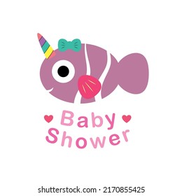 cute unicorn fish baby shower card graphic vector
