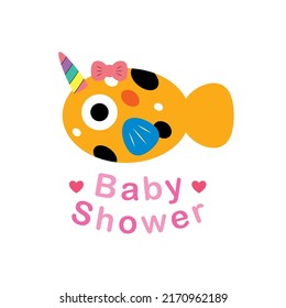cute unicorn fish baby shower card graphic vector