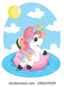 süßes Einhorn mit Flamingo-Float
