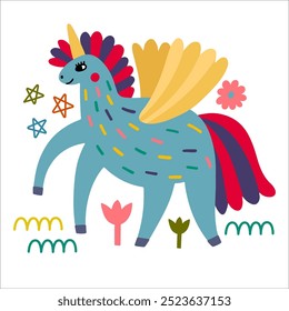 Cute unicorn flat vector illustration