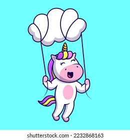 Cute Unicorn Floating With Cloud Cartoon Vector Icons Illustration. Flat Cartoon Concept. Suitable for any creative project