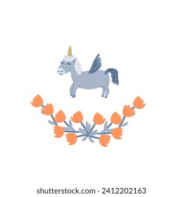 cute unicorn and flower - cover or banner template. Vector illustration