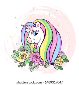 Cute Unicorn Flowers Smiling Fashionable Vector Stock Vector (Royalty ...