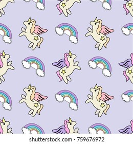 cute unicorn fly with lovely rainbow seamless vector pattern background  for print 