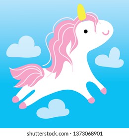 Cute Unicorn Fly in Sky Kid Graphic Illustration