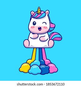 Cute Unicorn Flying With Rainbow Cartoon Vector Icon Illustration. Animal Nature Icon Concept Isolated Premium Vector. Flat Cartoon Style