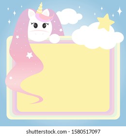Cute unicorn with a frame to use for banner, poster, web and etc. - Vector.