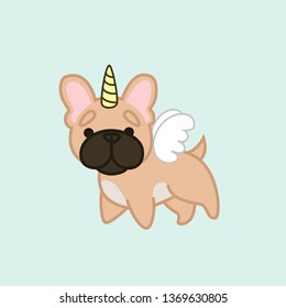 Cute Unicorn French Bulldog Cartoon Vector Illustration