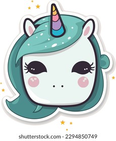 Cute Unicorn Front Face Rainbow Horn Head Vector Illustration eps