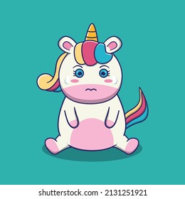 cute unicorn frown, suitable for children's books, birthday cards, valentine's day, stickers, book covers, greeting cards, printing. 