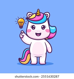 Cute Unicorn Get Idea Cartoon Vector Icon Illustration. Animal 
Technology Icon Concept Isolated Premium Vector. Flat 
Cartoon Style 