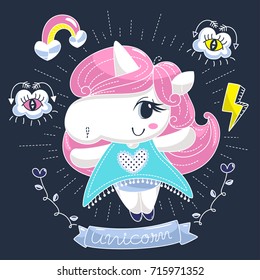 Cute unicorn girl cartoon with boho chic style on isolated background illustration vector.