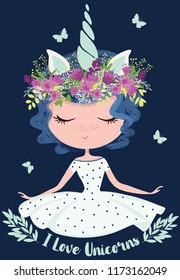 Cute unicorn girl illustration for fashion artworks, children books, prints, greeting cards.