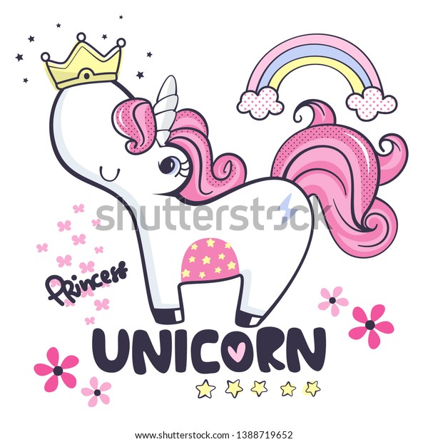 Cute Unicorn Girl Princess Crown On Stock Vector (Royalty Free ...