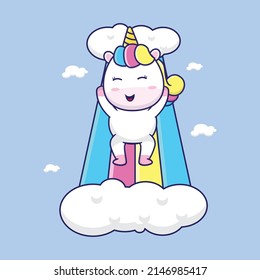 süße Einhorngleite aus dem Regenbogen, geeignet für Kinderbücher, Geburtstagskarten, Valentinstag, Aufkleber, Buchumschläge, Grußkarten, Druck.