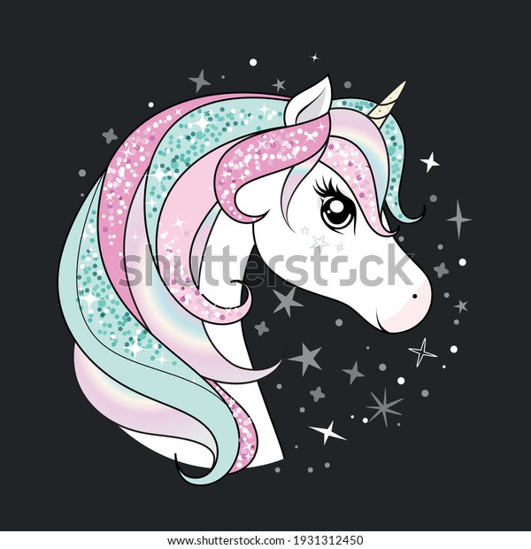 Cute Unicorn Glittering Rainbow Hair Over Stock Vector (Royalty Free ...