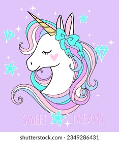 cute unicorn graphic with diamonds