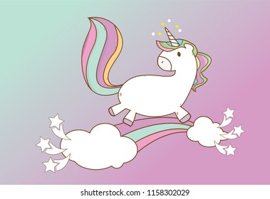 Cute unicorn greeting card. Magical unicorn vector poster.