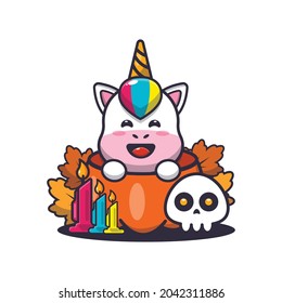 cute unicorn in halloween pumpkin