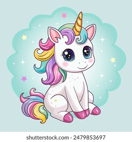 A cute unicorn. A hand-drawn pony with a golden horn. The magic horse. It can be used for printing, textiles, web design. Vector illustration